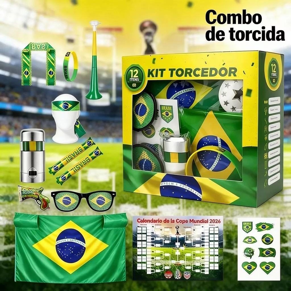 Kit 12 Itens Completos para Copa do Mundo 2026 Bra