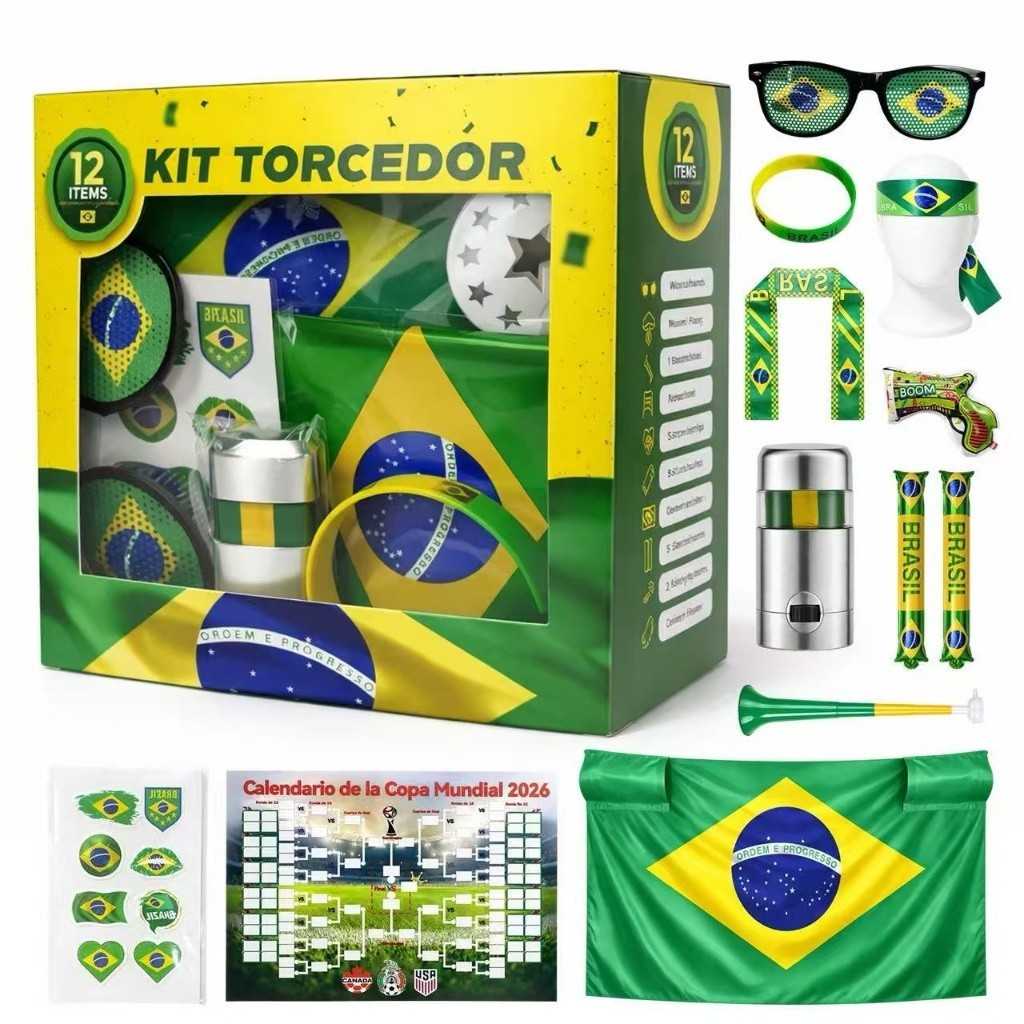 Kit Torcidor Torcida Brasil 12 Itens Copa 2026  Fe