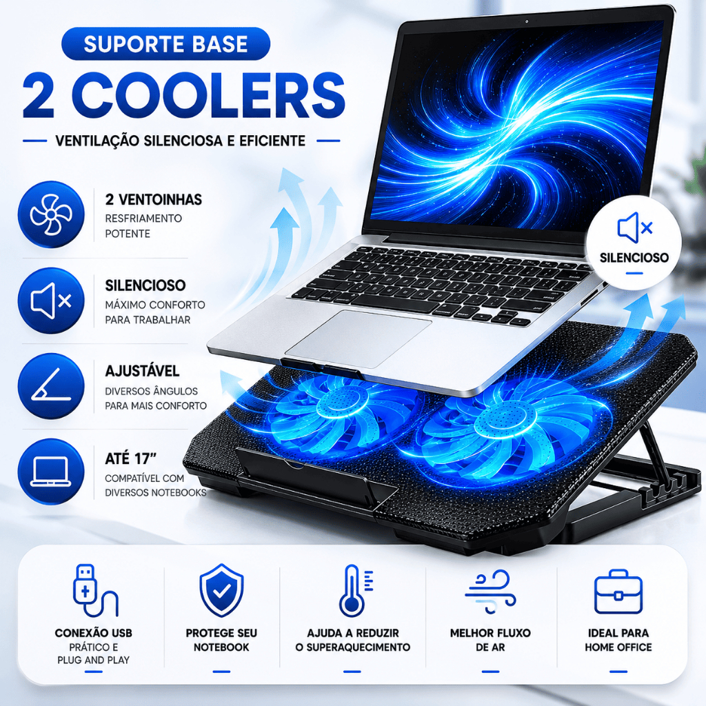 Suporte Base Notebook 2 Coolers Ventilação Silen