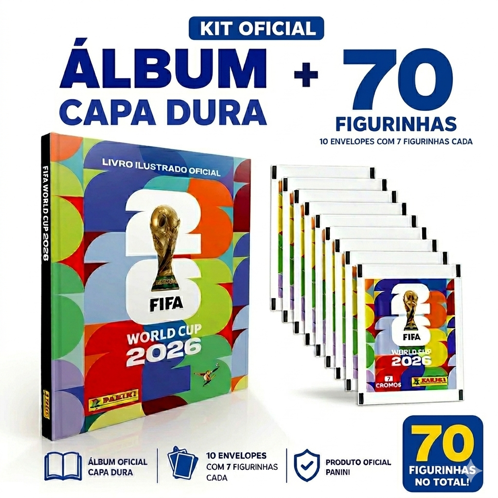 Album Capa Dura + 70 OU 35 Figurinhas Oficial Copa