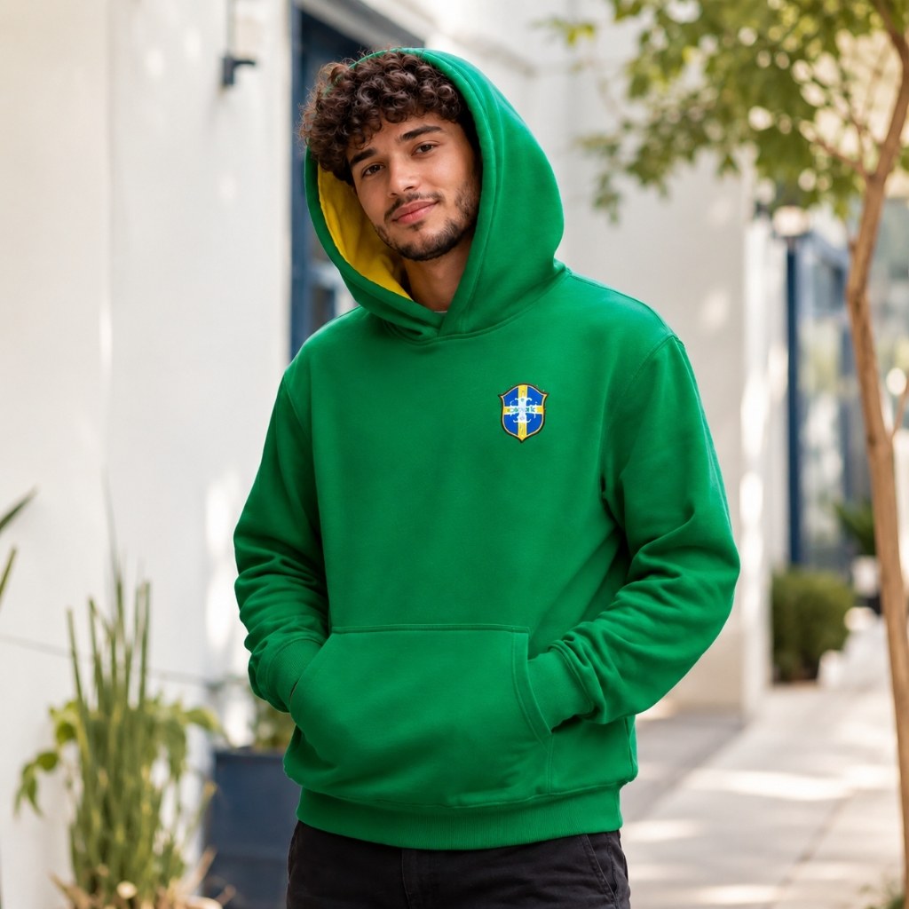 Moletom Brasil Unissex Verde Amarelo Algodão Prem
