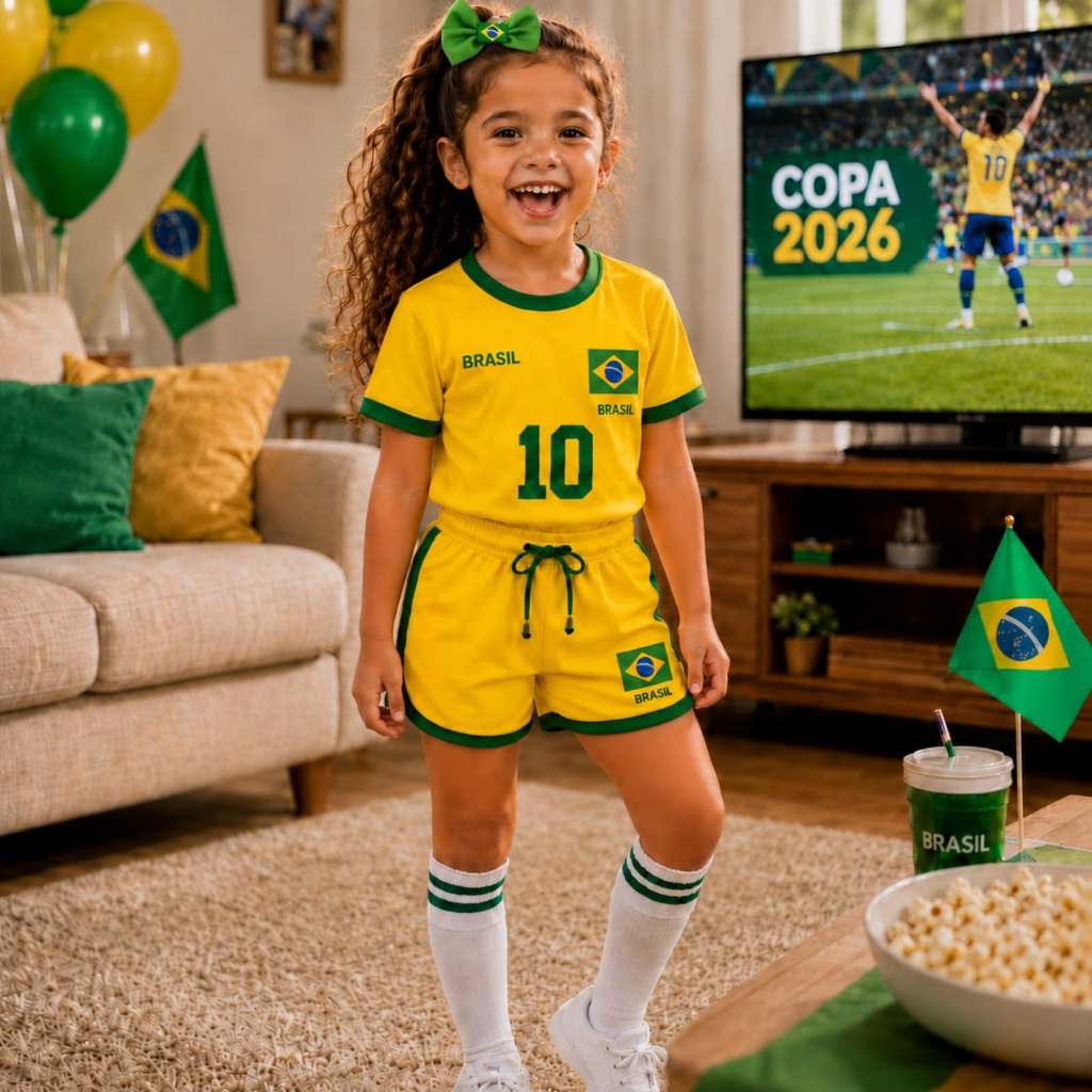 Conjunto Infantil Laço Bico De Pato Brasil Copa S