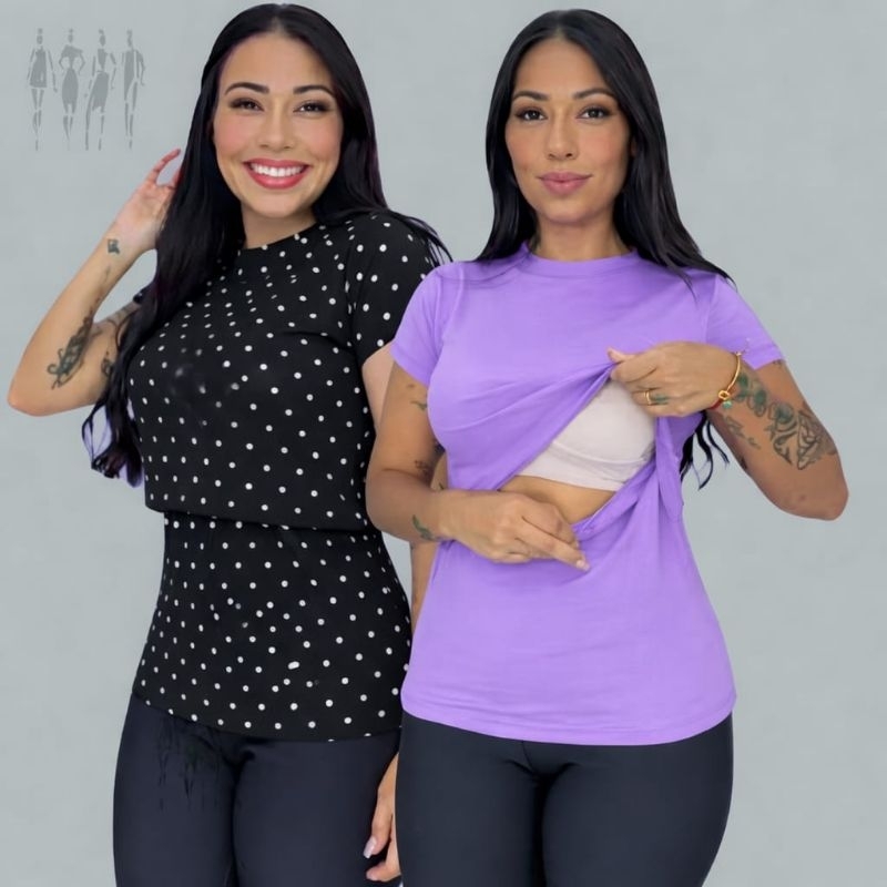 Blusa Feminina  Amamentação Manga Curta Camisa F