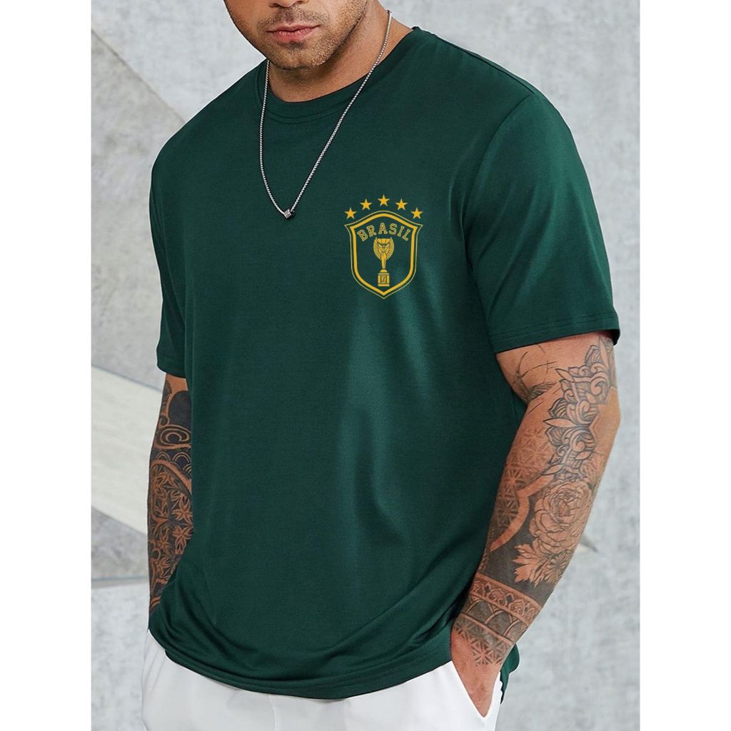 Camiseta Brasil Masculina Gola Redonda Camisa Prem
