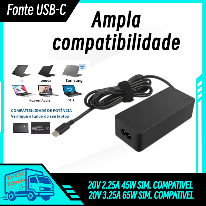 Fonte Carregador Compatível Notebook Lenovo Dell
