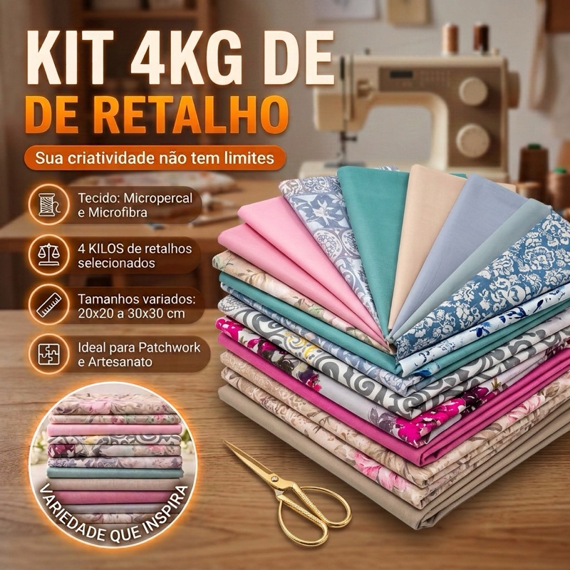 Retalhos Lisos e Estampados 4KG para artesanato em