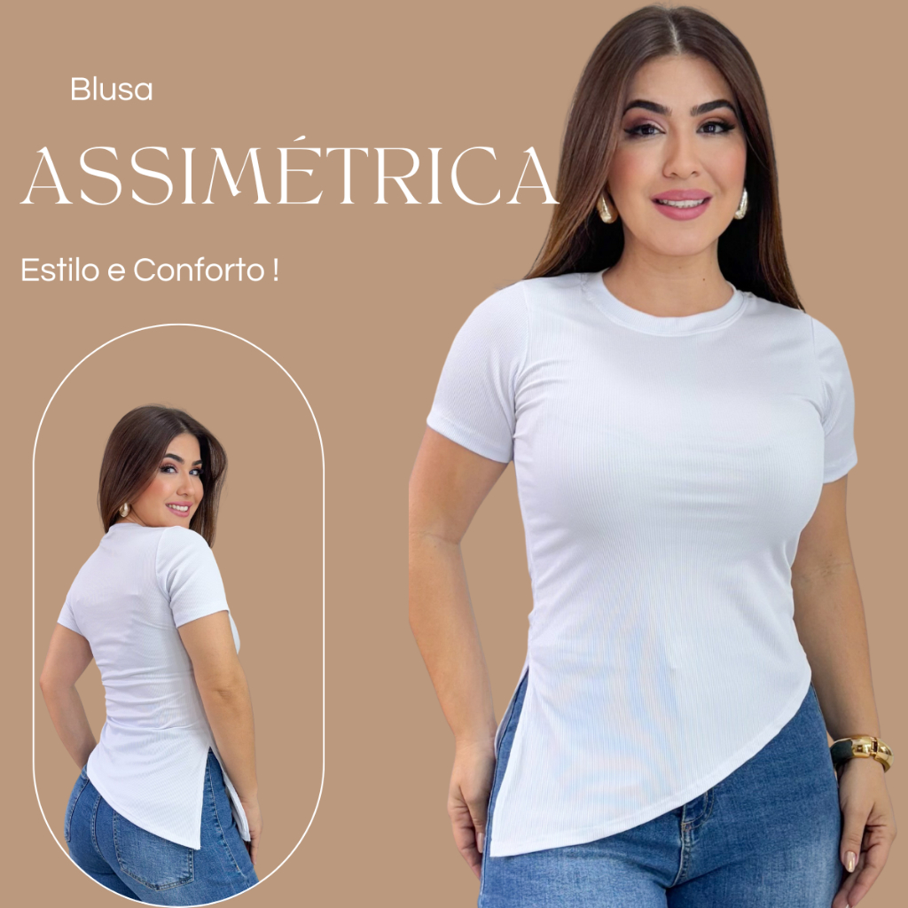 Blusa Feminina Ribana Canelada Corte Assimétrico 