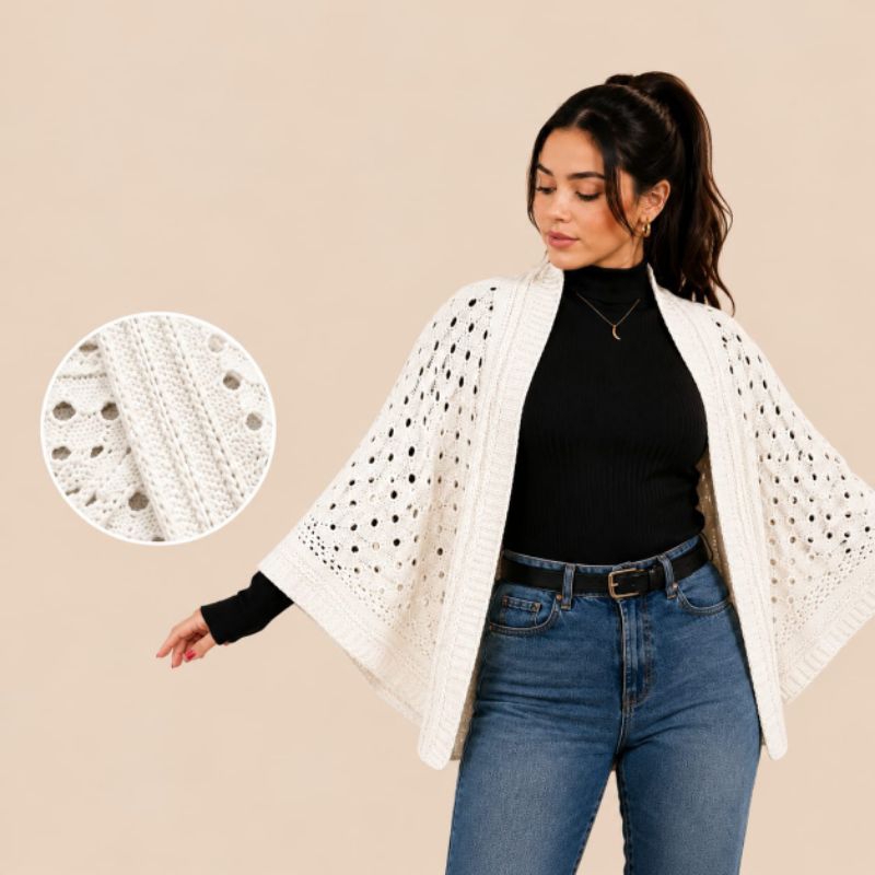 CAPA KIMONO RENDADO INVERNO TRICOT ELEGANTE ÚNICO