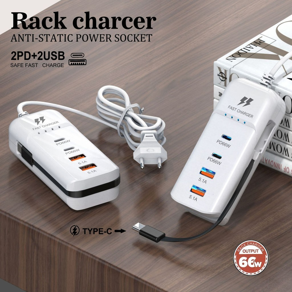 Hub Carregador 66W 4 Portas USB Tipo C + Cabo Toma