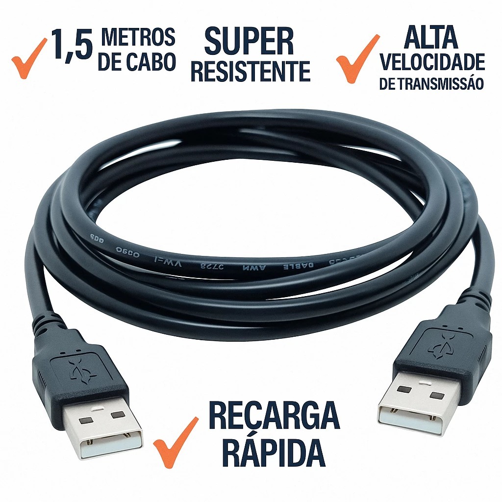 Cabo USB Macho X Macho 1,5 Metros Rápido Resisten