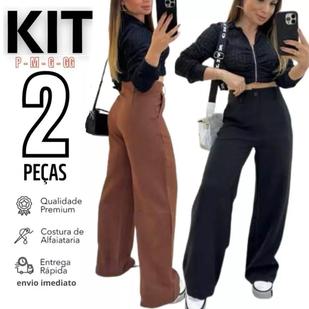 Kit 2 Calça Alfaiataria PREMIUM Cintura Alta Com 