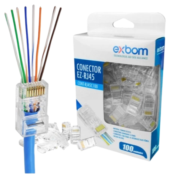 Kit 100 Conector Rj45 De Passagem Ez Crimpagem Cat