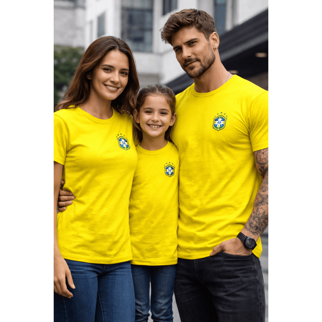 Kit 3 Camisetas Família Brasil Pai Mãe Filho Est