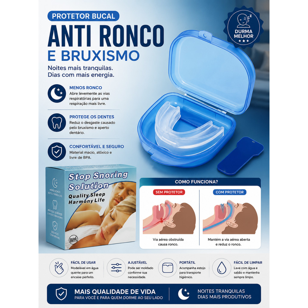 Protetor Bucal Anti Ronco Silicone Moldável Com E