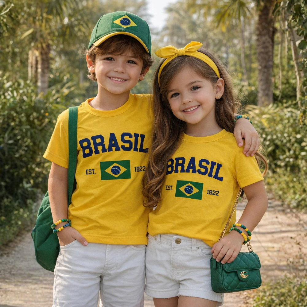Camiseta Infantil Brasil Unissex Copa do Mundo Tam