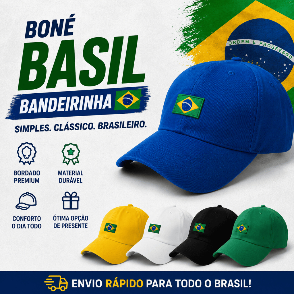 Boné Brasil Bandeirinha Bordado Alta Definição 