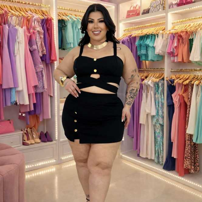 Conjunto Feminino Plus Size  Top, Cropped, Anarrug