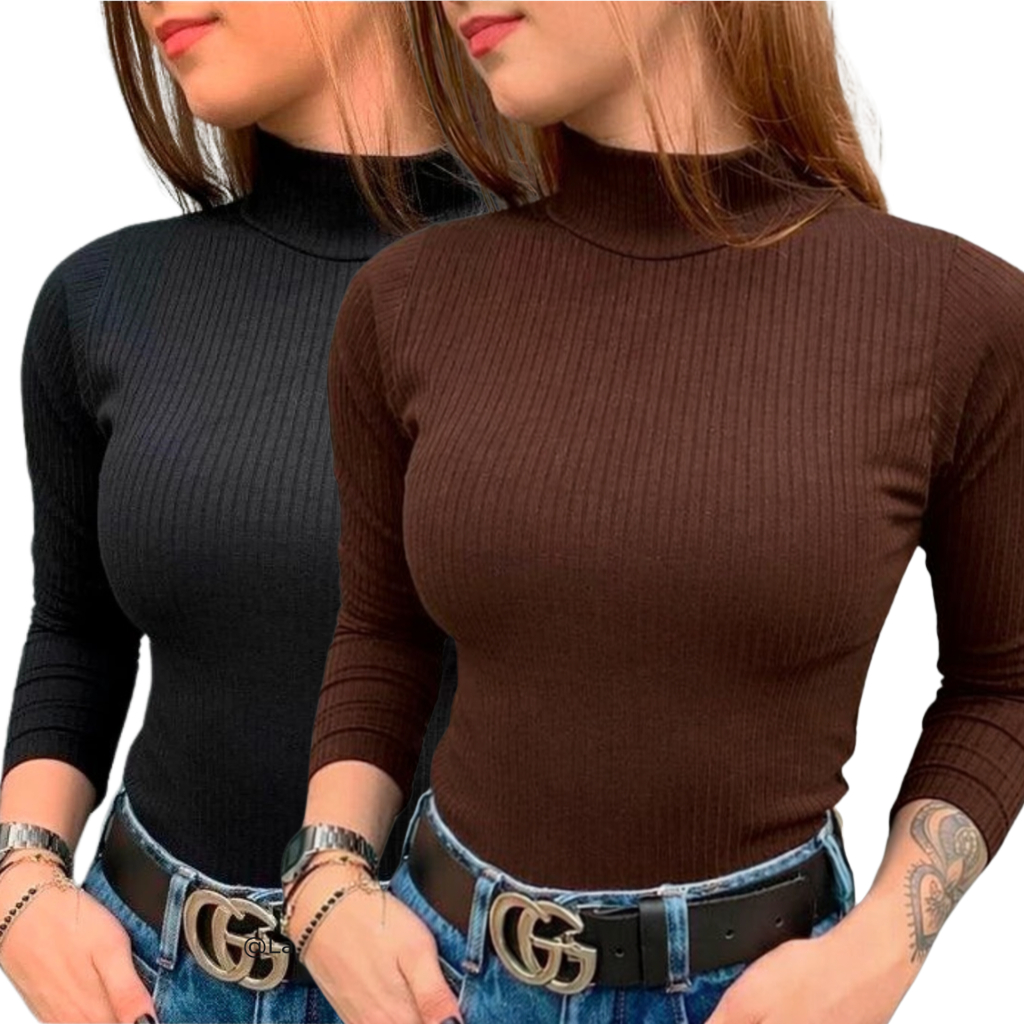 Kit 2 Blusa CACHARREL Feminina, Gola Alta, Modelo 