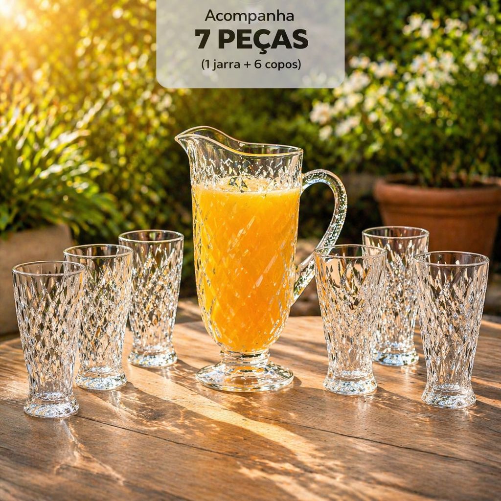 jarra de vidro para suco com copos 1L 300ML servir