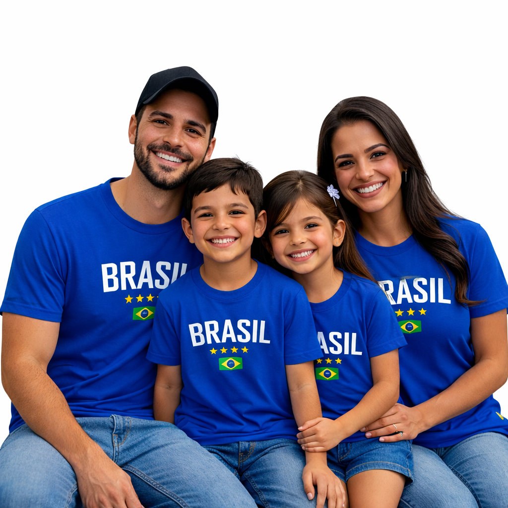 Camiseta brasil para toda familia cores verde azul