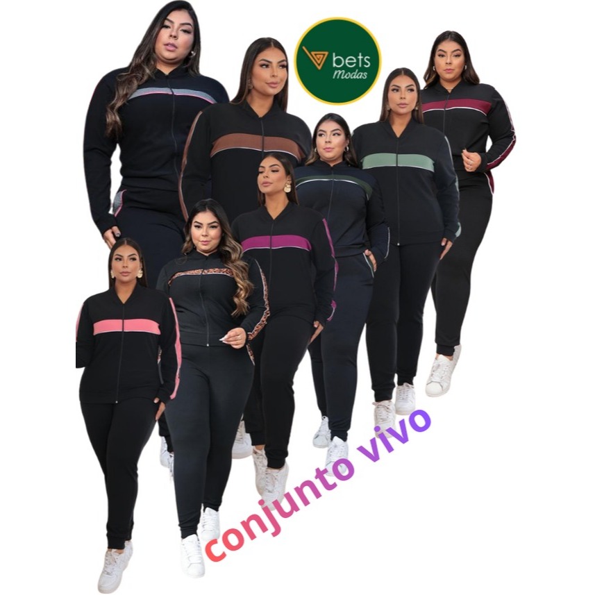 Conjunto de Malha Crepe com Zíper Frontal e Bolso