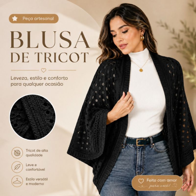 Casaco Capa  Kimono casulo Rendado Inverno Tricot 