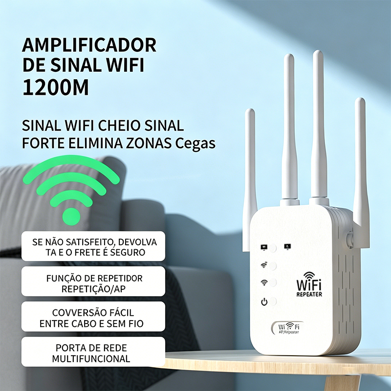 Repetidor WiFi 2800Mbps 4 Antenas 110V/220V, Ampli