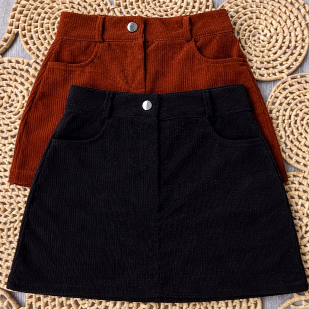 Saia cotelê Feminina Suede Cintura Alta Veludo co