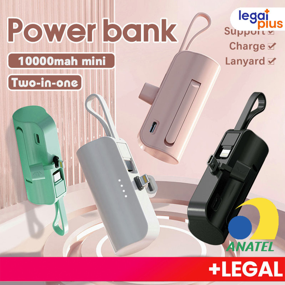 Carregador Portátil Mini 10000mAh com Recarga Sem
