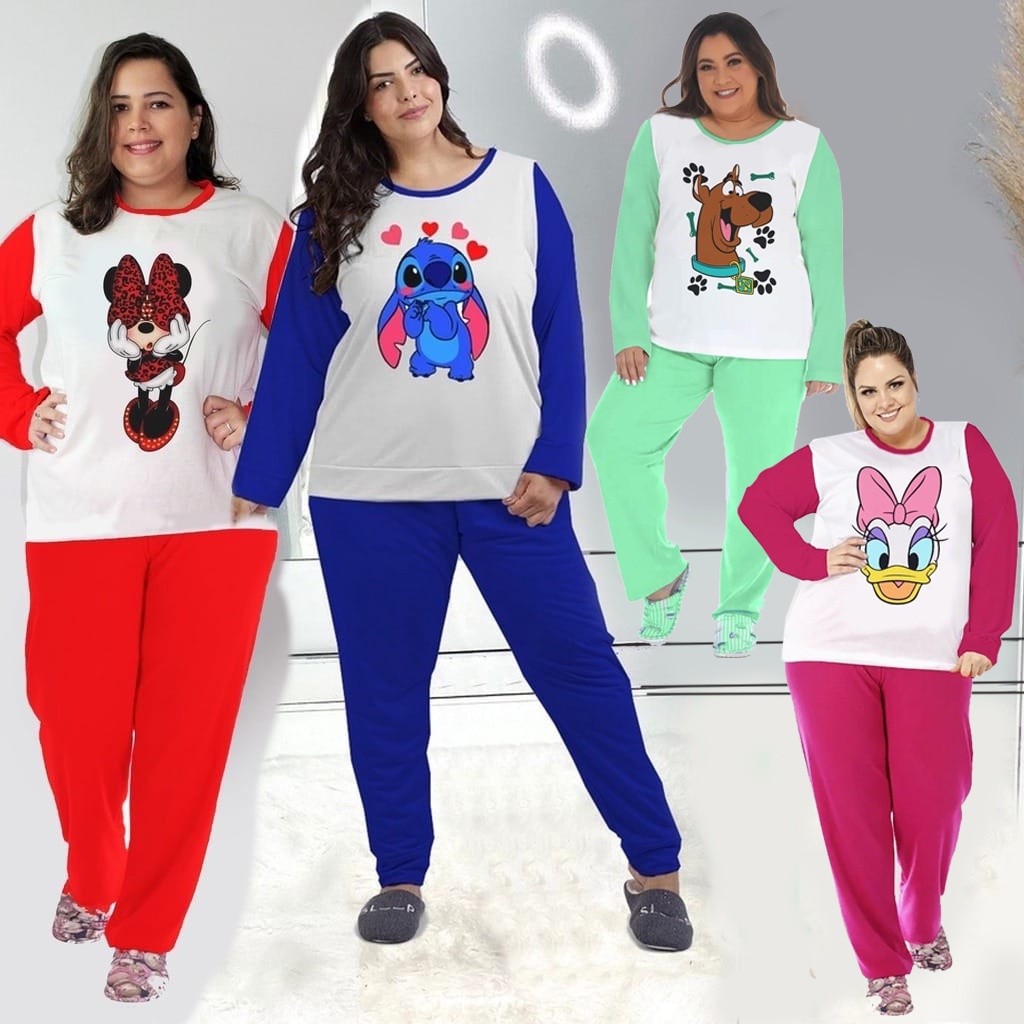 Pijama Feminino PLUS SIZE Barato Blusa e Calça Lu
