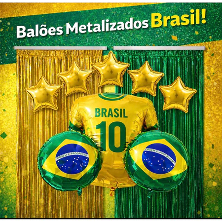 Kit Copa do Mundo  2 Cortinas Metalizada Verde e D