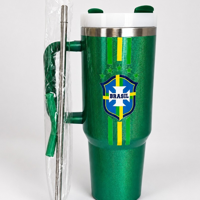 Copo Garrafa Térmica Brasil com Canudo 1200ml Cop