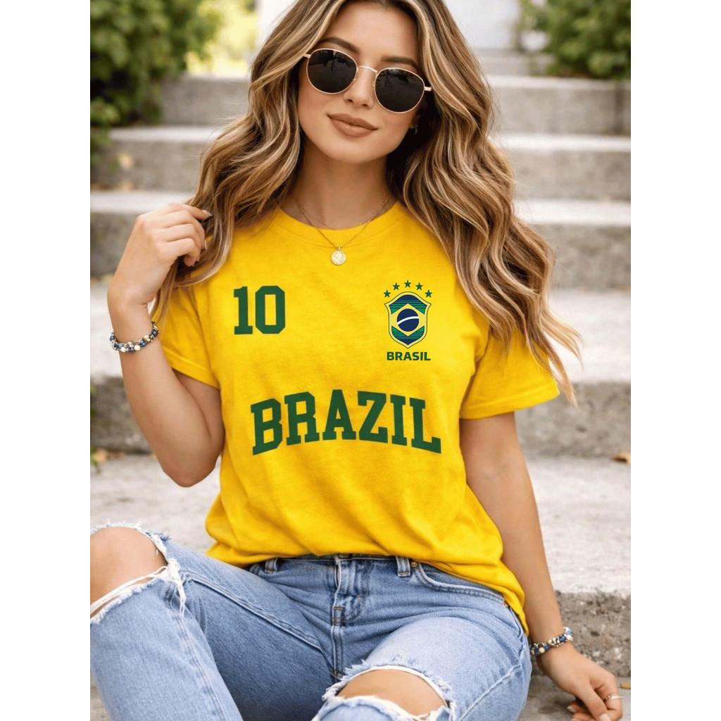 Camiseta Feminina Do Brasil Copa Do Mundo Casual T