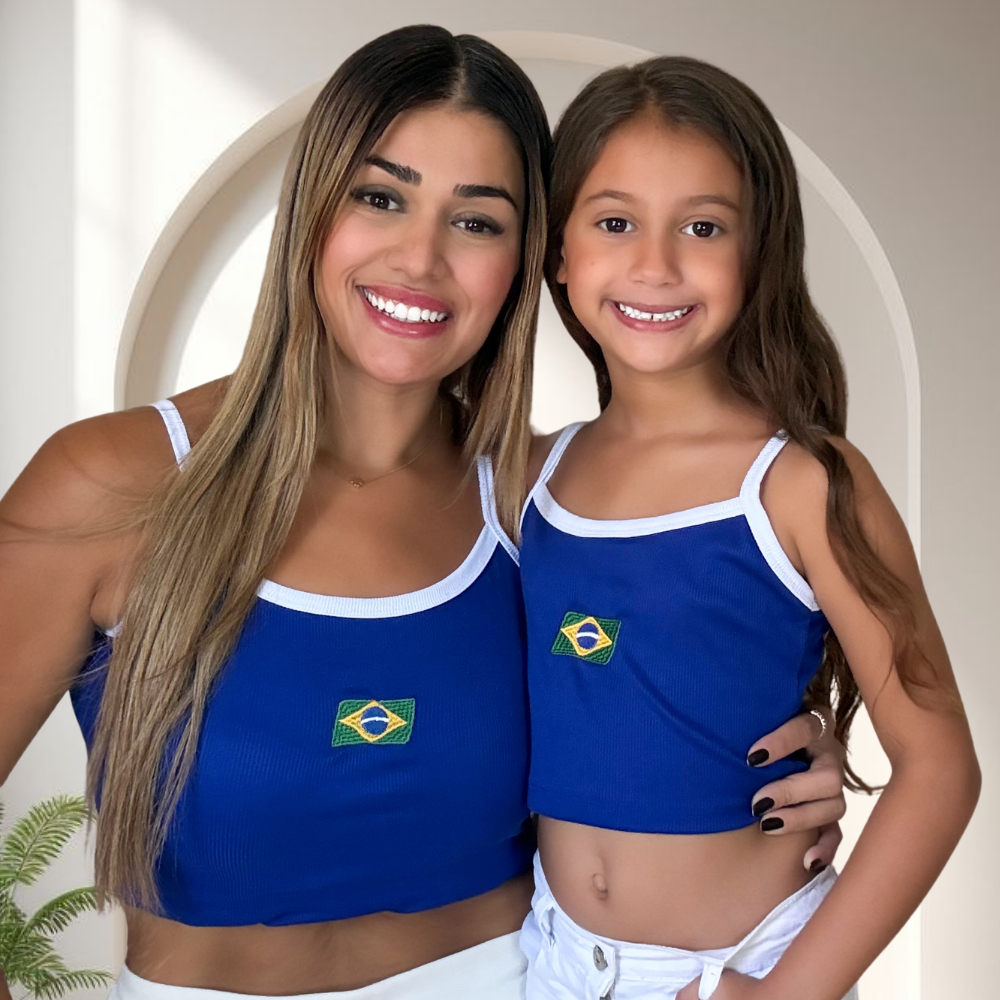 Kit mae e filha copa do mundo cropped brasil blusi