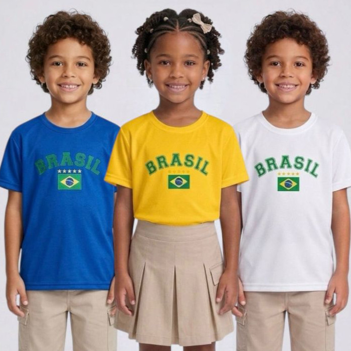 Camiseta Infantil Brasil Torcida Unissex Tam 4 ao 