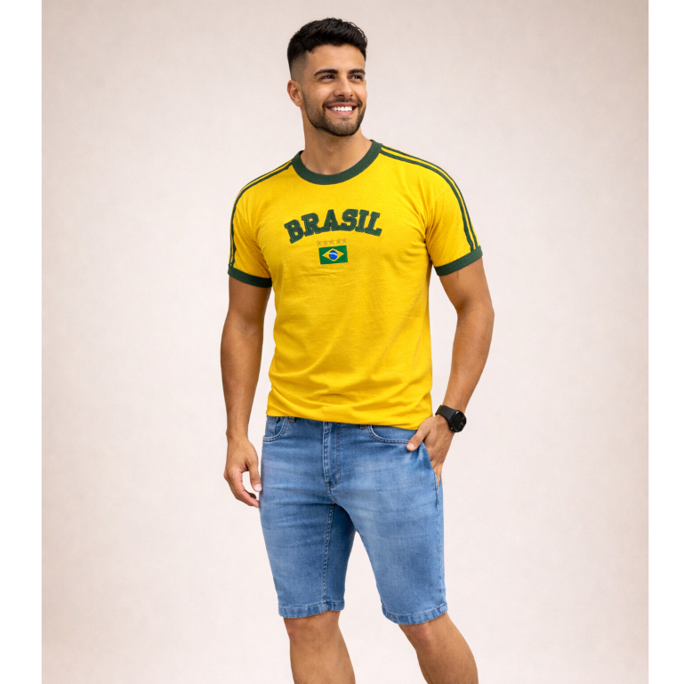 Camisa Bandeira do Brasil Bordada Torcedor Premium
