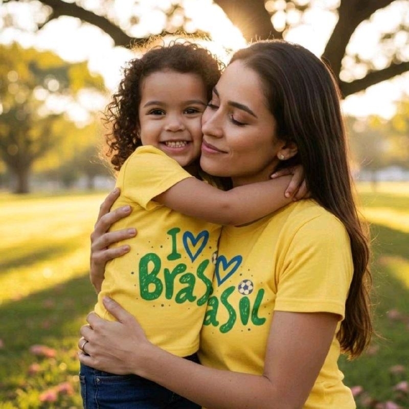 Kit 2 camiseta mãe e filha(o) Amarela com estampa
