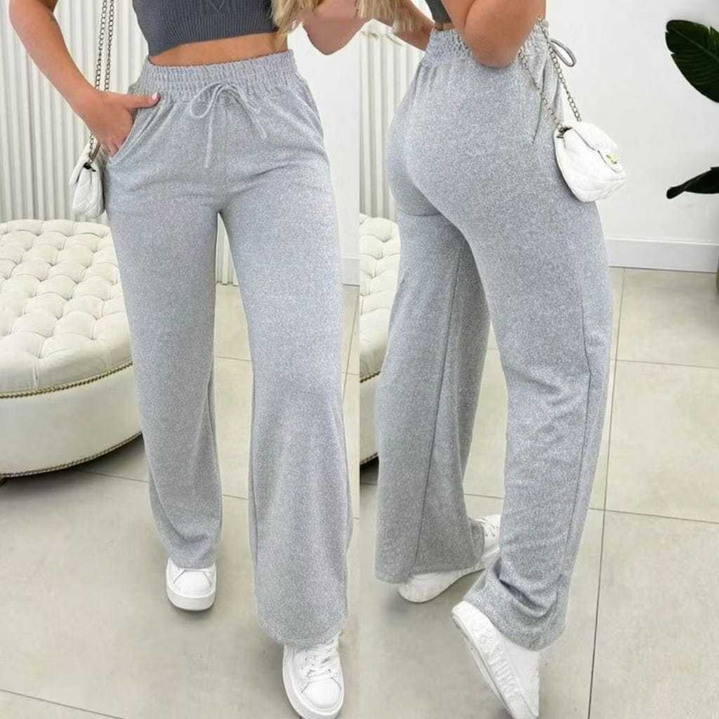 Calça Pantalona Lazinha Feminina Cintura Alta com