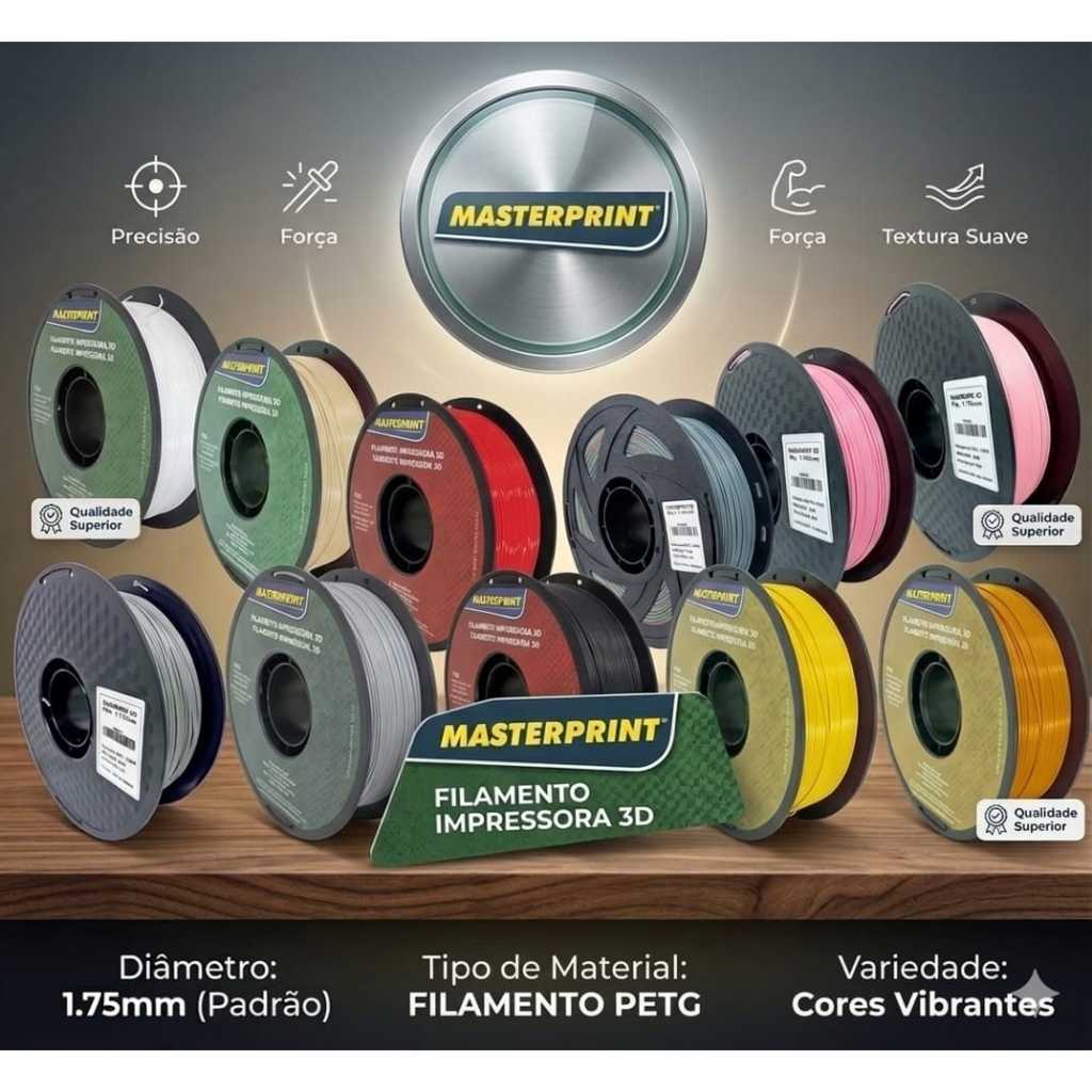 Filamento 3D Masterprint PETG Cores 1kg 1,75mm