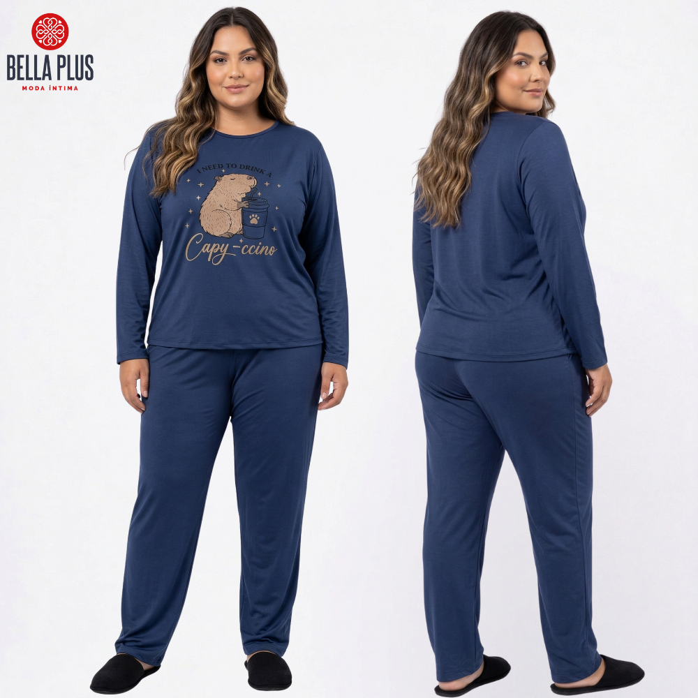 Pijama Plus Size Feminino Malha Premium Adulto Lon