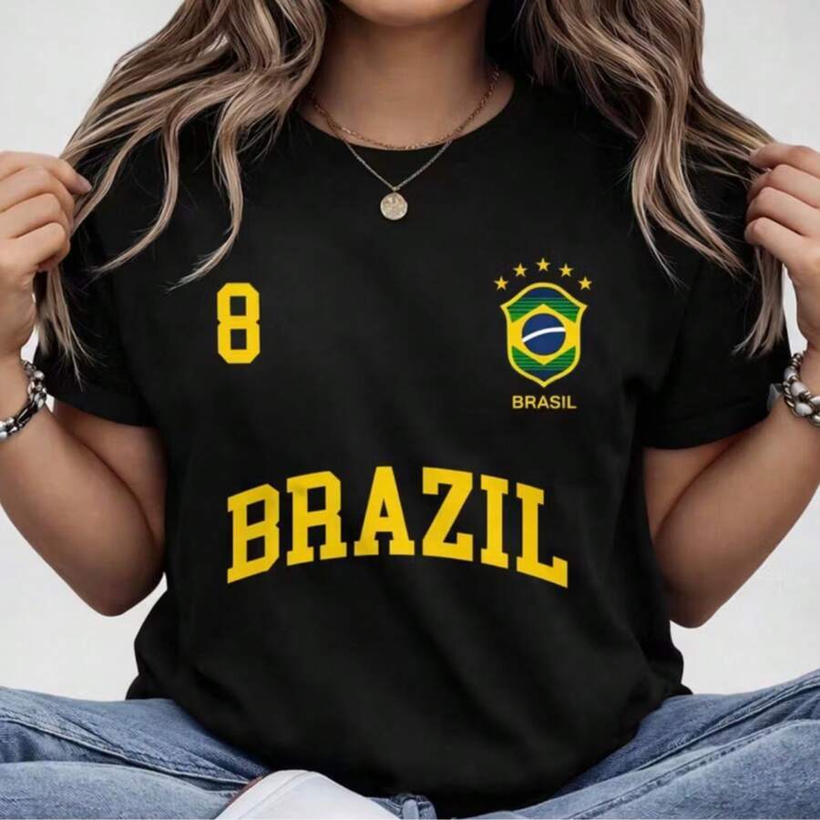 Blusa Feminina Brasil Hexa T-shirt Verão Manga Cu