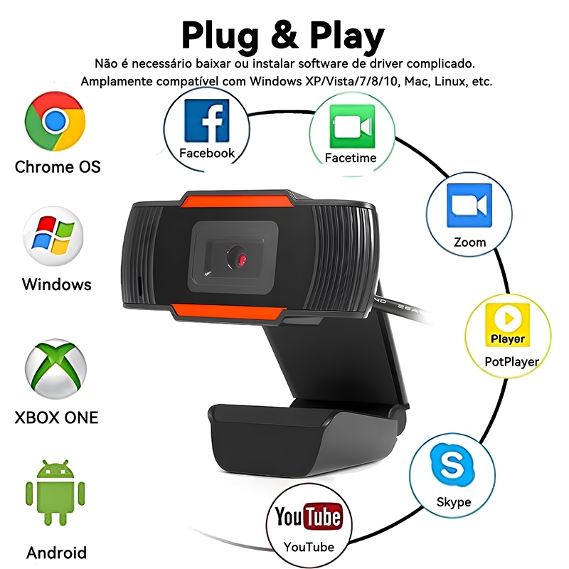 Webcam Full HD 1080p com Microfone Embutido –