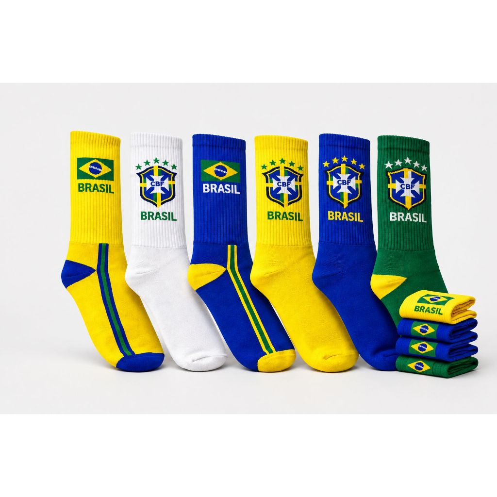 Meia Brasil Unissex Canelada Adulto Futebol Copa H