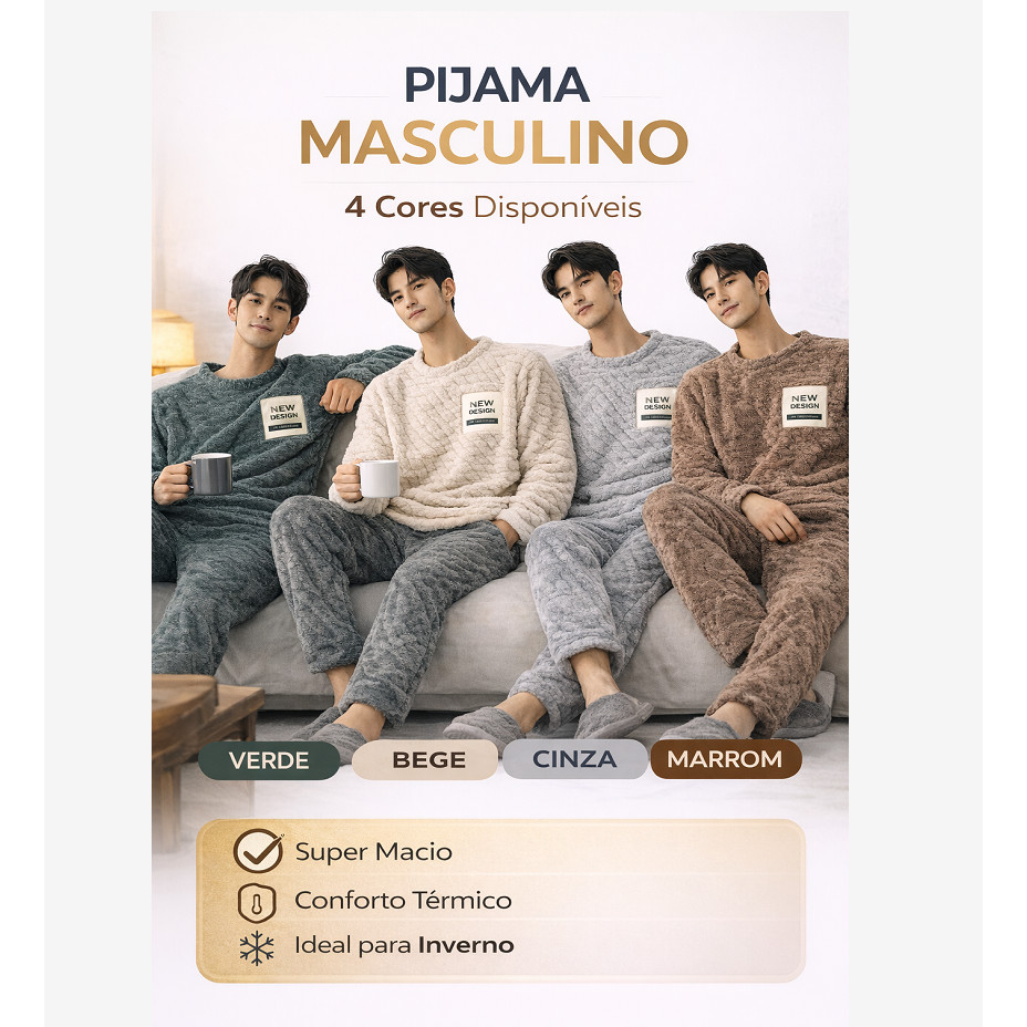 Conjunto Pijama Masculino Inverno Peluciado Manga 
