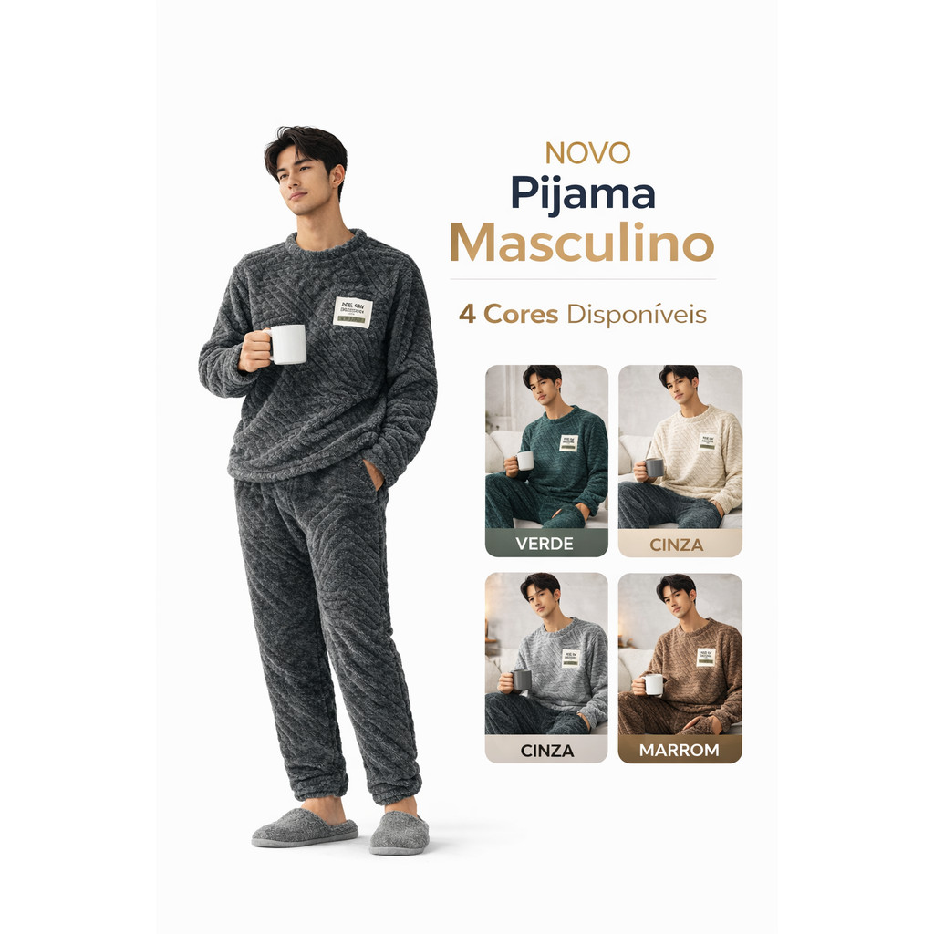 Pijama Masculino De Inverno Peluciado Manga Longa 