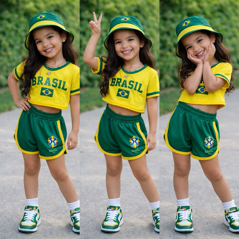 Conjunto Infantil Menina  Croped E Short Estiloso 
