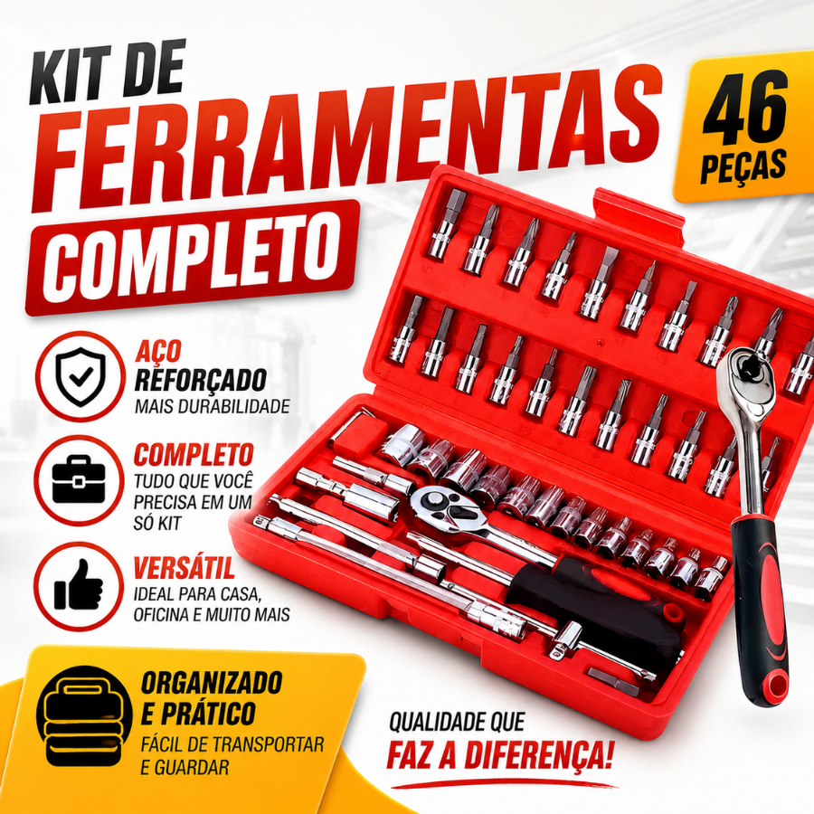 Maleta Kit Jogo De Ferramentas 46 Peças Completo 