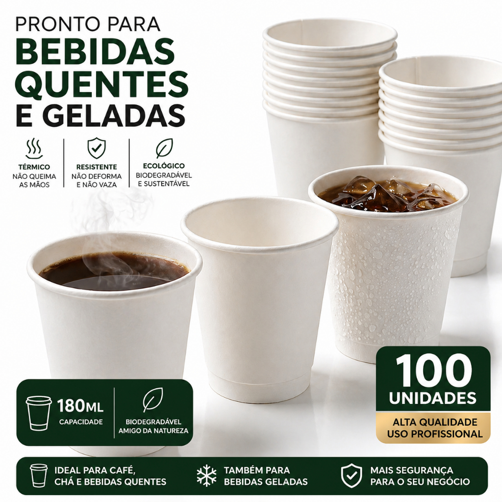 Copo Papel 180ml Descartável Biodegradável Branc