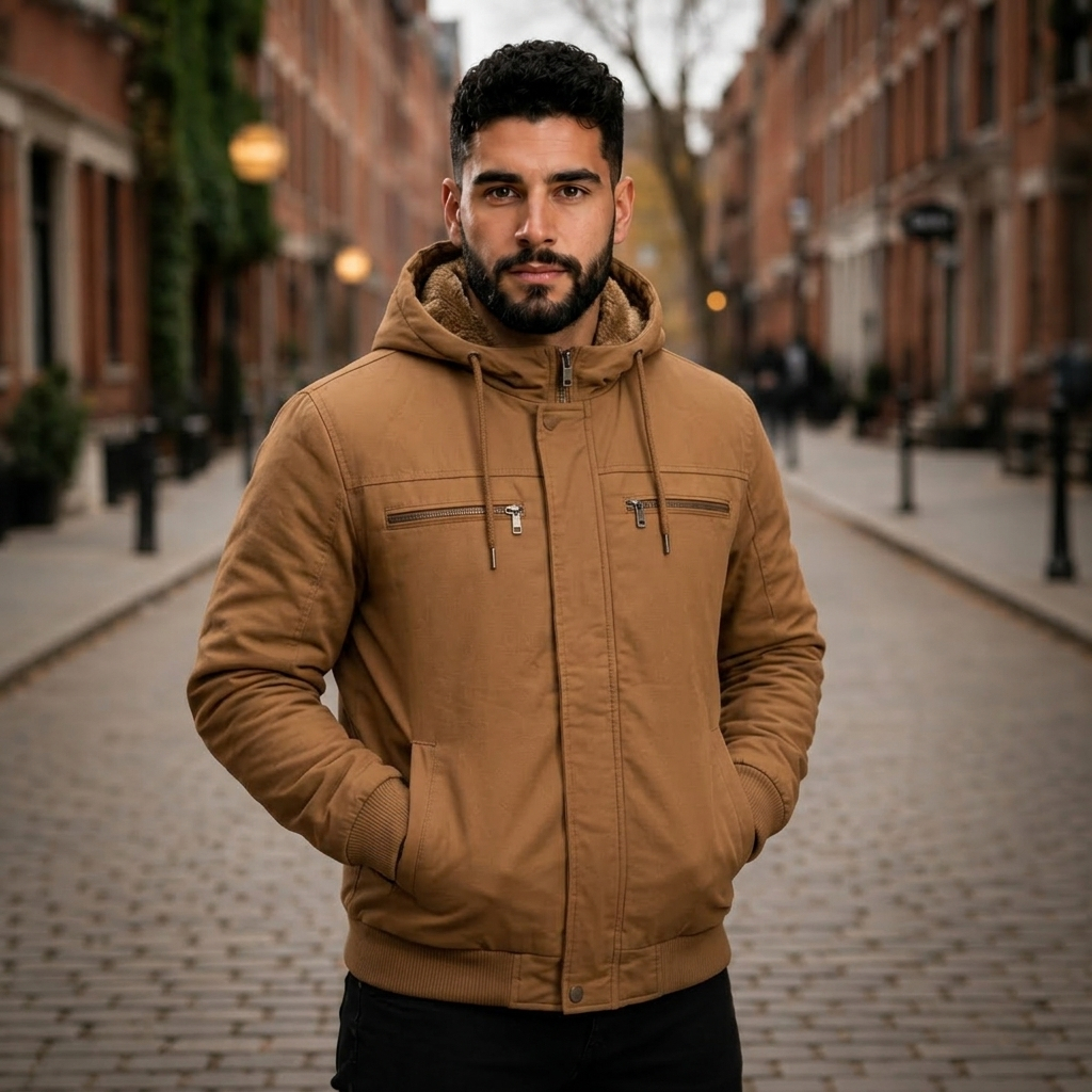 Jaqueta Masculina Sarja com Capuz Removivel Forrad