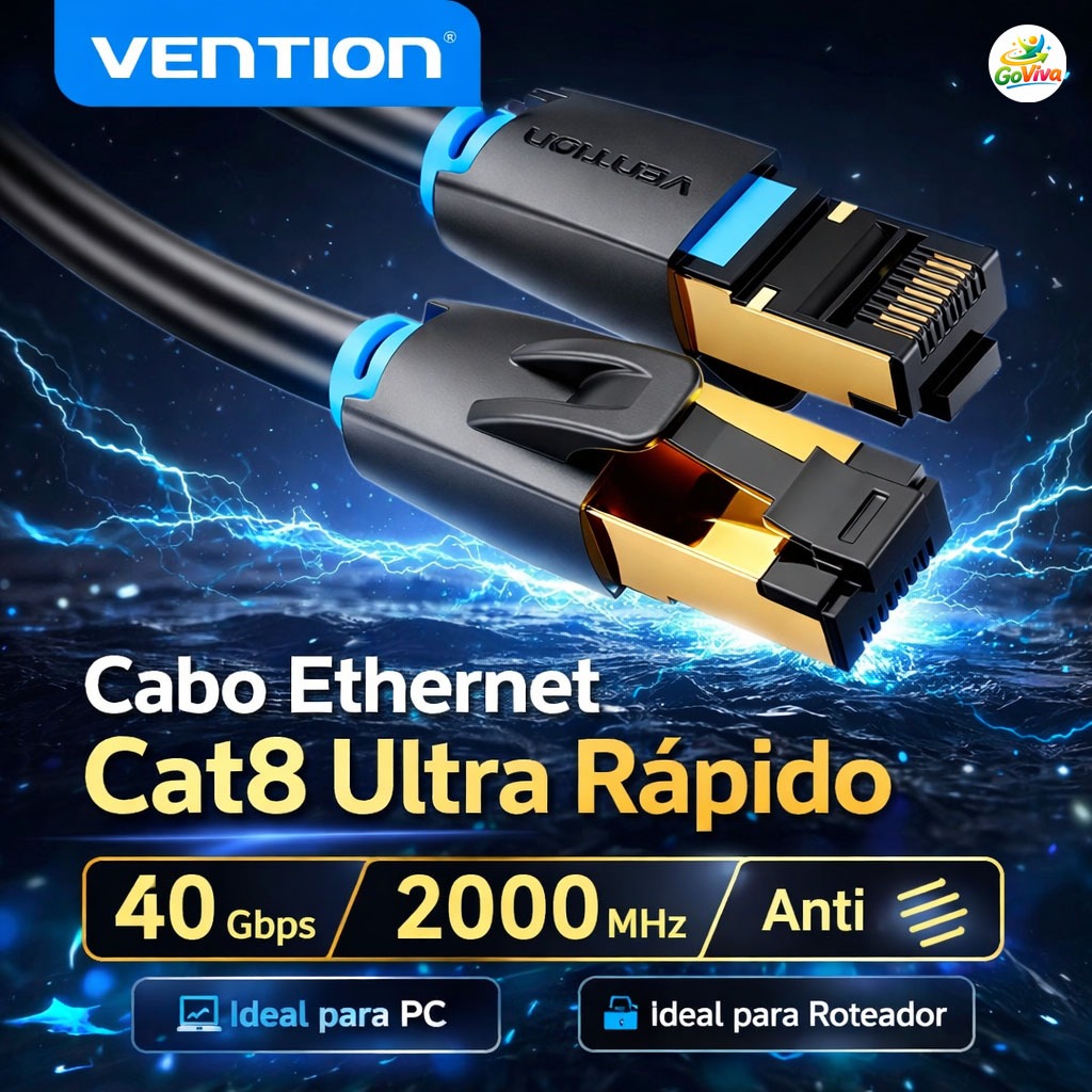 Cabo de Rede Vention Cat8 RJ45 40Gbps 2000MHz Ultr